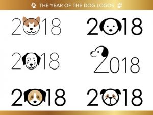 年賀状　2018　年号　イラスト　犬　ロゴ