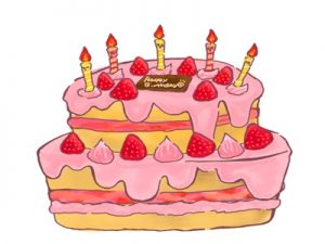 バースデーケーキ　誕生日ケーキ　イラスト　手描き　手書き　無料　フリー