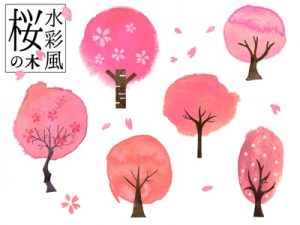 お花見　桜の木　イラスト　かわいい　無料　フリー