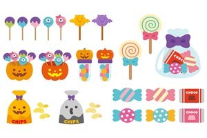 ハロウィン　お菓子セット　イラスト　素材　無料　フリー