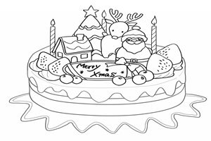 クリスマスケーキ　イラスト　白黒　塗り絵　無料　フリー