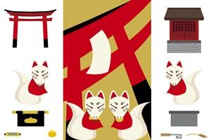 きつね　神社　イラスト　無料　商用フリー