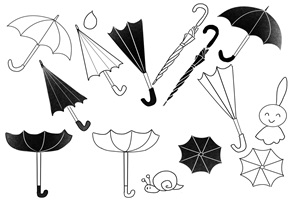白黒の傘の無料イラスト